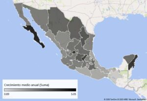 Figura 1. Tasa de crecimiento medio anual del PIB estatal, 1995-2018